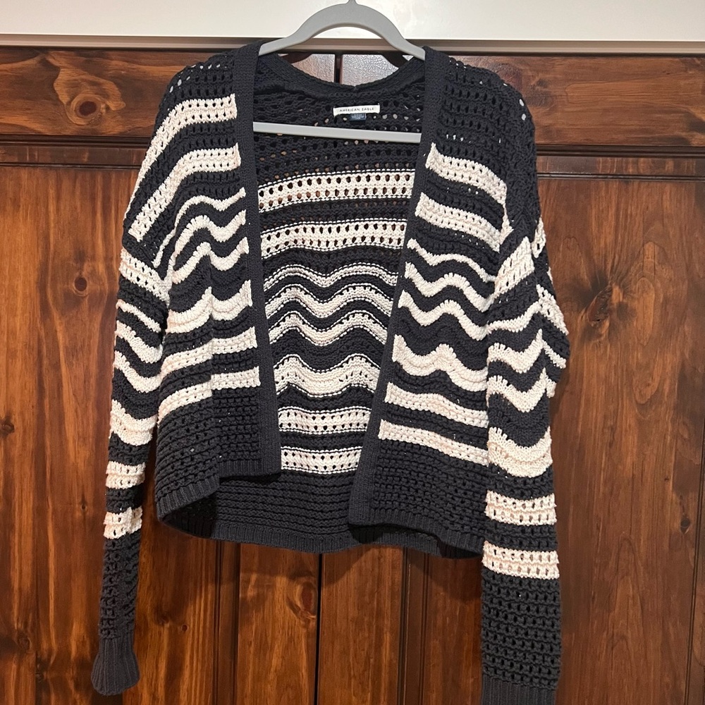 American Eagle cropped Loose fit Crotchet Striped Sweater